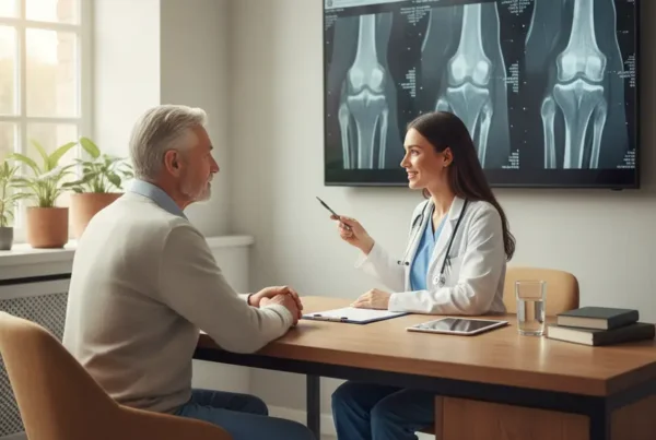 Doctor explaining non-surgical arthritis knee pain treatment to a patient in Osceola County.