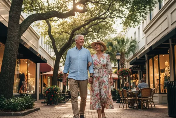 Active senior couple walking comfortably after arthritis knee pain treatment in Winter Park.
