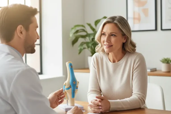 Patient discussing non-surgical knee pain treatment options with a doctor in Casselberry.