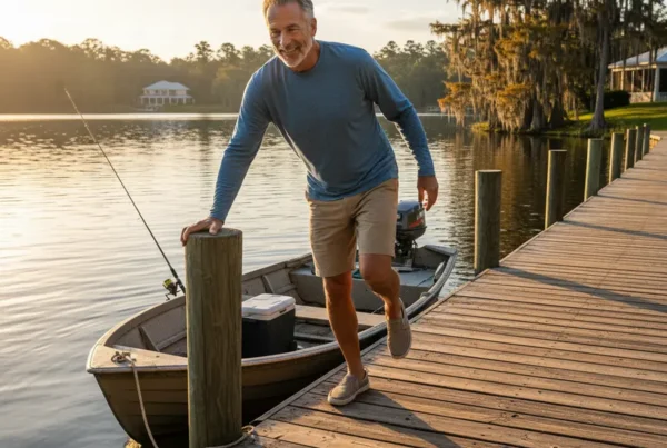 Man enjoying boating after successful non-surgical knee pain treatment near Astatula, FL.