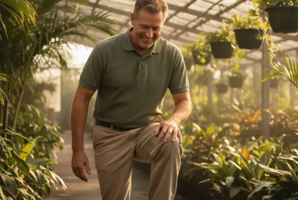 Man bending his knee with ease, symbolizing relief from non-surgical knee pain treatment.