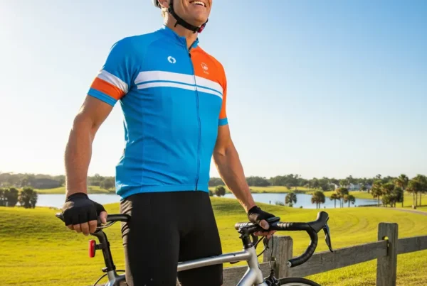 A happy cyclist on the South Lake Trail after receiving non-surgical knee pain treatment.