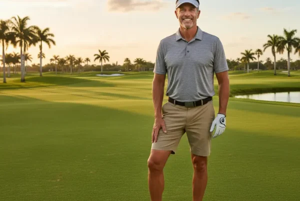 Man on a Harmony, FL golf course, happy after non-surgical knee pain treatment.