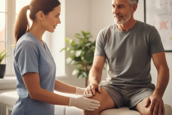 A doctor examines a patient's knee for non-surgical pain treatment in Ocala, FL.