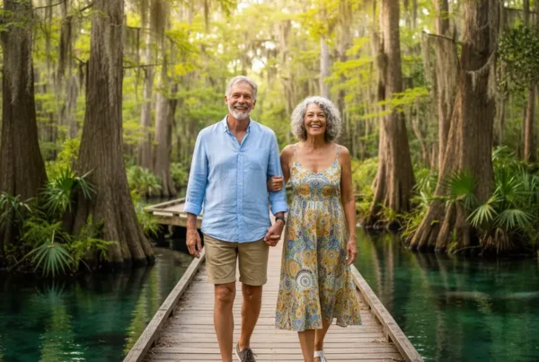 Older couple enjoying a walk after non-surgical knee pain treatment in Silver Springs, FL.