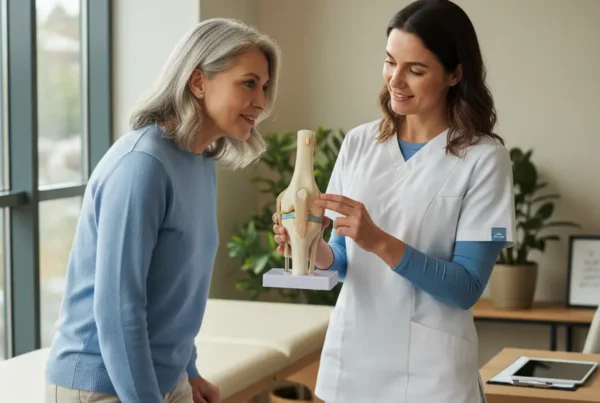 Medical provider discussing PRP therapy for knee pain with a patient in Belleview.