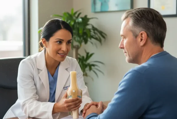 Patient discussing non-surgical PRP therapy for knee pain with a provider in Oviedo, FL.