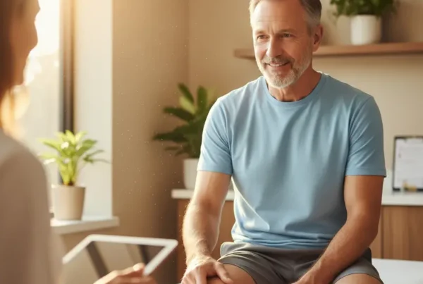 Patient in consultation for non-surgical stem cell therapy for knee pain in Lake Mary.