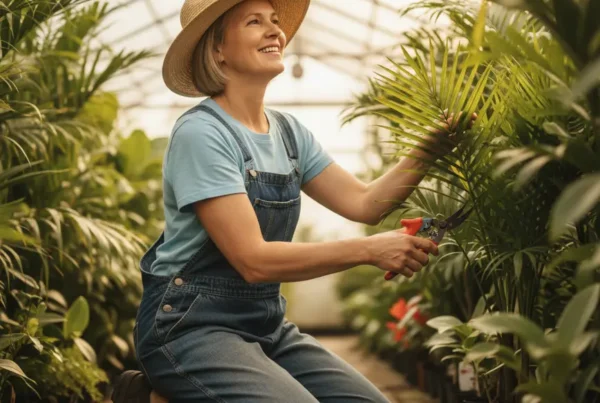 A nursery worker kneeling without pain after stem cell therapy in Center Hill.