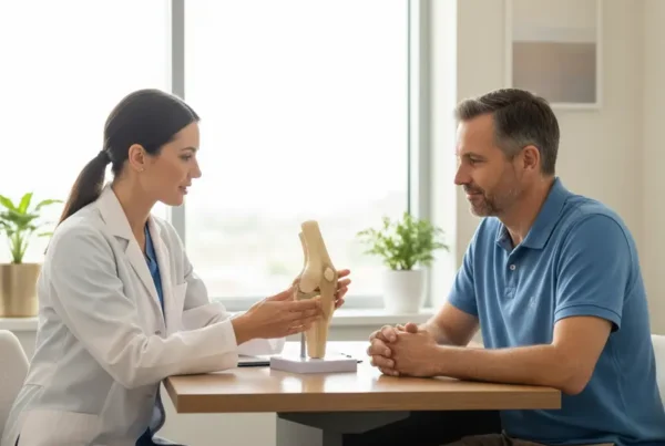 Medical specialist explaining stem cell therapy for knees to a patient in Dr. Phillips.