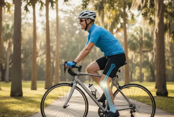 Active person cycling on a park trail, representing knee stem cell therapy in Seminole County.